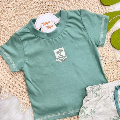 Conj. Camiseta Tropical Boys e Bermuda - Verde e Mescla